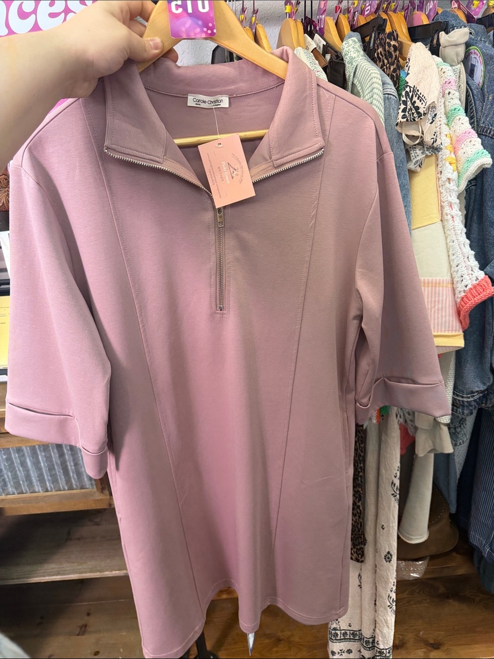 Soft Mauve Half-Zip Tunic Top